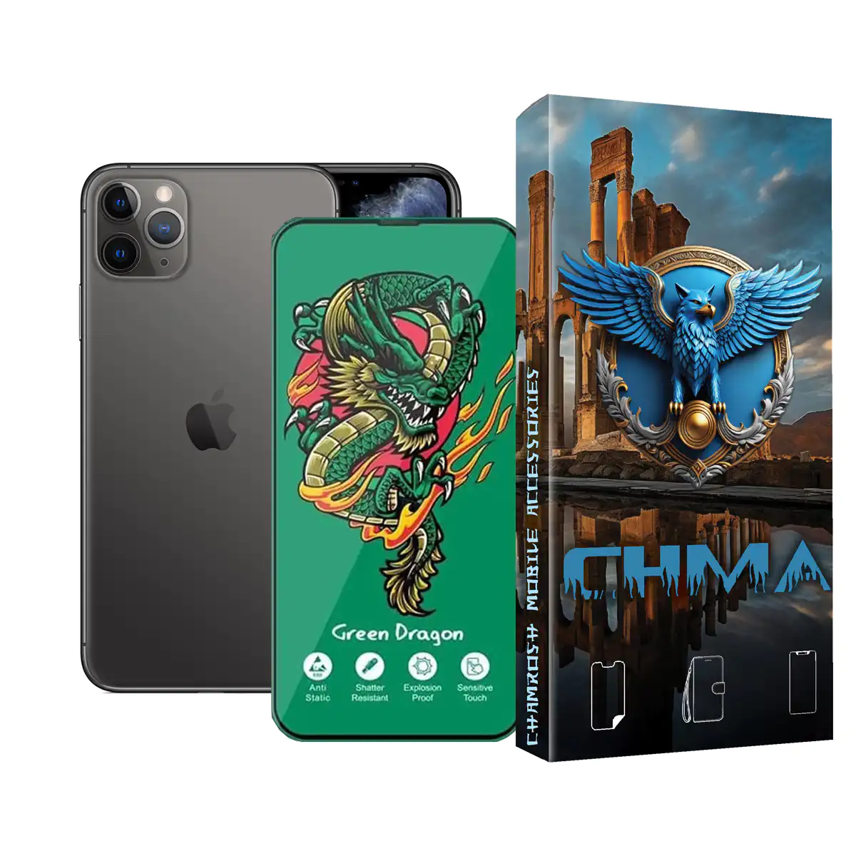 گلس و محافظ صفحه نمایش گوشی موبایل آیفون 11 پرو مکس iphone 11 pro max اژدها سبز Horo green